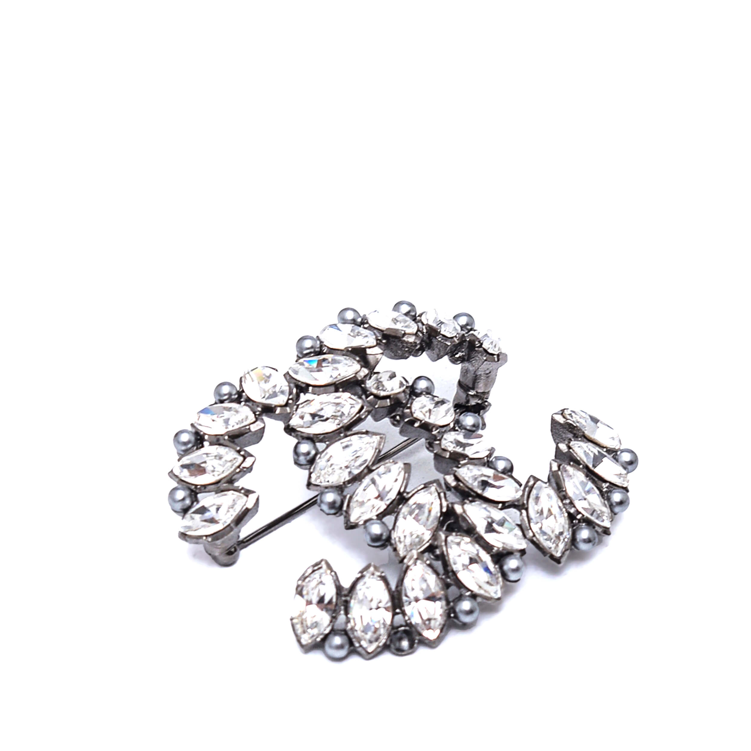 Chanel - Silver Tone CC Drop Crystal Brooch M